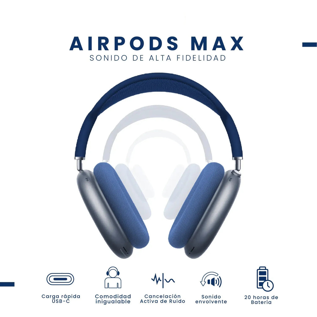 Audifonos Airpods Max 1.1 Replica Magnetica Full Sonido Bluetooth Estuche Azul