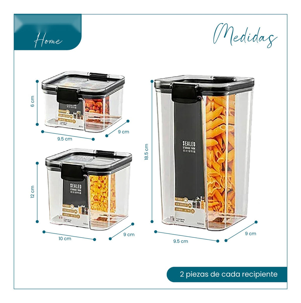 Recipientes Hermeticos 6 Piezas Irrompibles Premium Organizadores De Cocina Alimentos Innovo