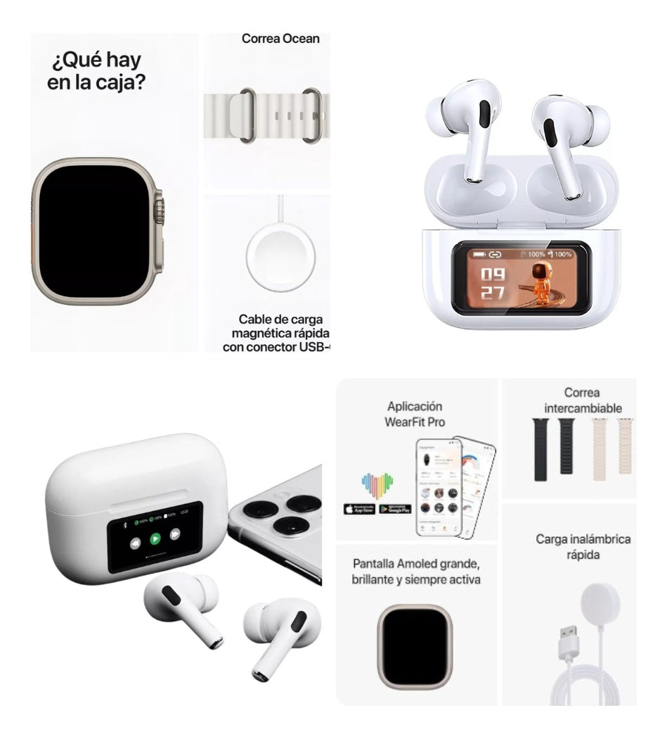 Combo Reloj Watch Hk 2 Ultra Audifonos Calidad Premium