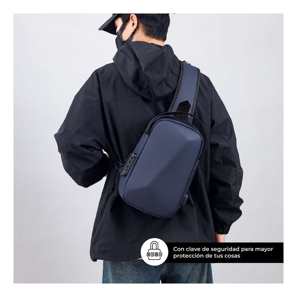 Morral Bolso Antirrobo Impermeable Con Puerto Usb Y Candado De Seguridad Azul