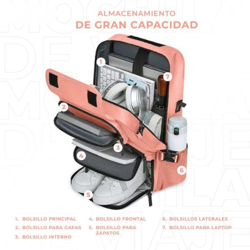 Mochila Bolso Maleta Multifuncional Laptop Viajero Gran Capacidad Impermeable Rosa Innovo Bags