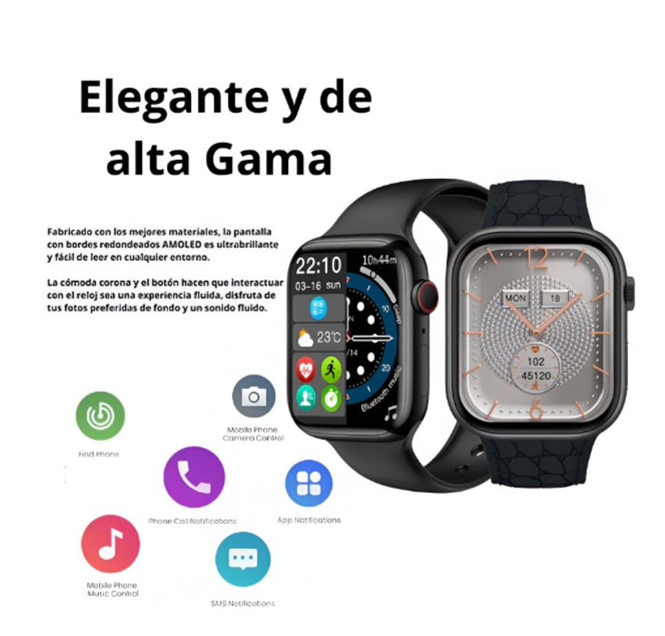 Reloj Smartwatch H9 Pro Mini Amoled Mobulaa Doble Pulso Negro Llamadas Notificaciones Innovo Tech
