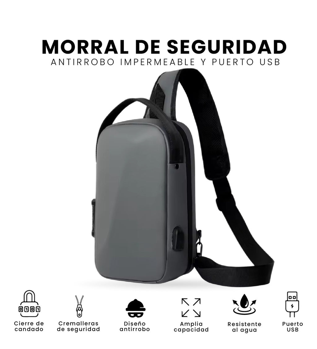 Morral Bolso Antirrobo Impermeable Con Puerto Usb Y Candado De Seguridad Gris