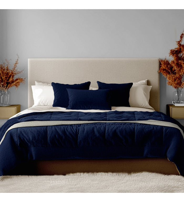 Cubrelecho Termico Doble Funda Blue Almohadas Cama Doble Inn Home Azul Con Blanco