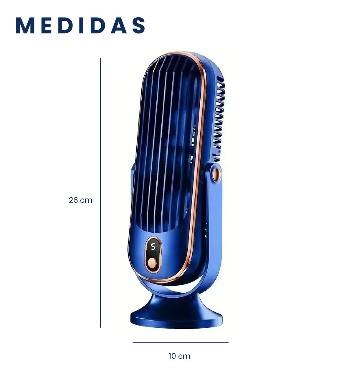 Mini Ventilador Mesa Escritorio Digital 5 Velocidades Recargable Azul Con Dorado