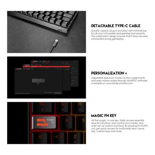 Teclado Gamer Mecanico Fantech Maxfit 61 Blanco Profesional
