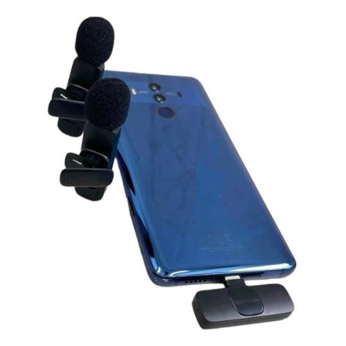Microfono Inalambrico 2 En 1 De Solapa Para Android Tipo C Color Negro