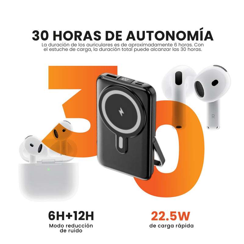 Powerbank Para Iphone Mag Safe 22.5W Carga Rapida + Audifonos Air Pod Tercera