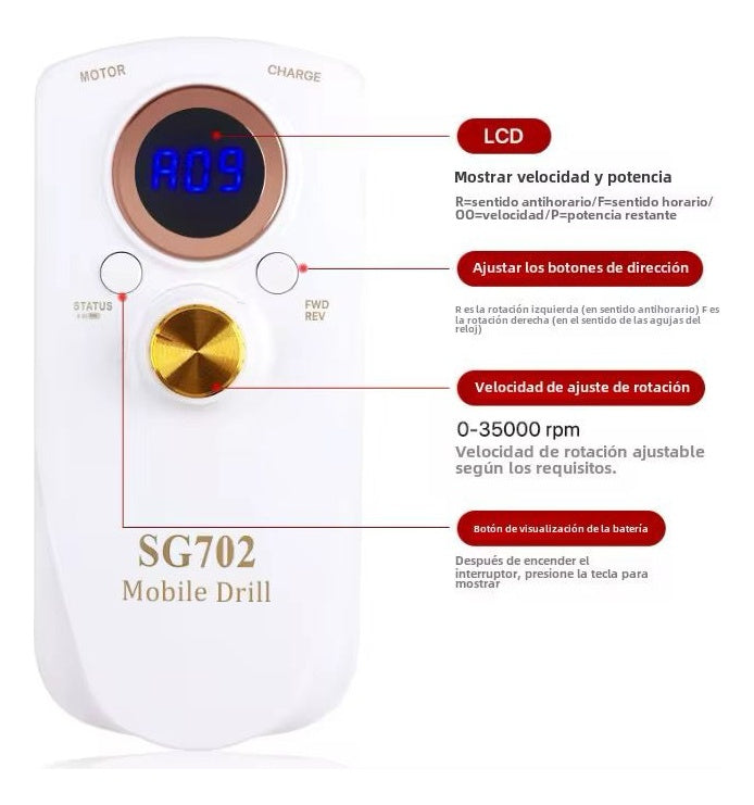 Pulidor De Unas Drill Profesional Portatil Recargable Varias Velocidades