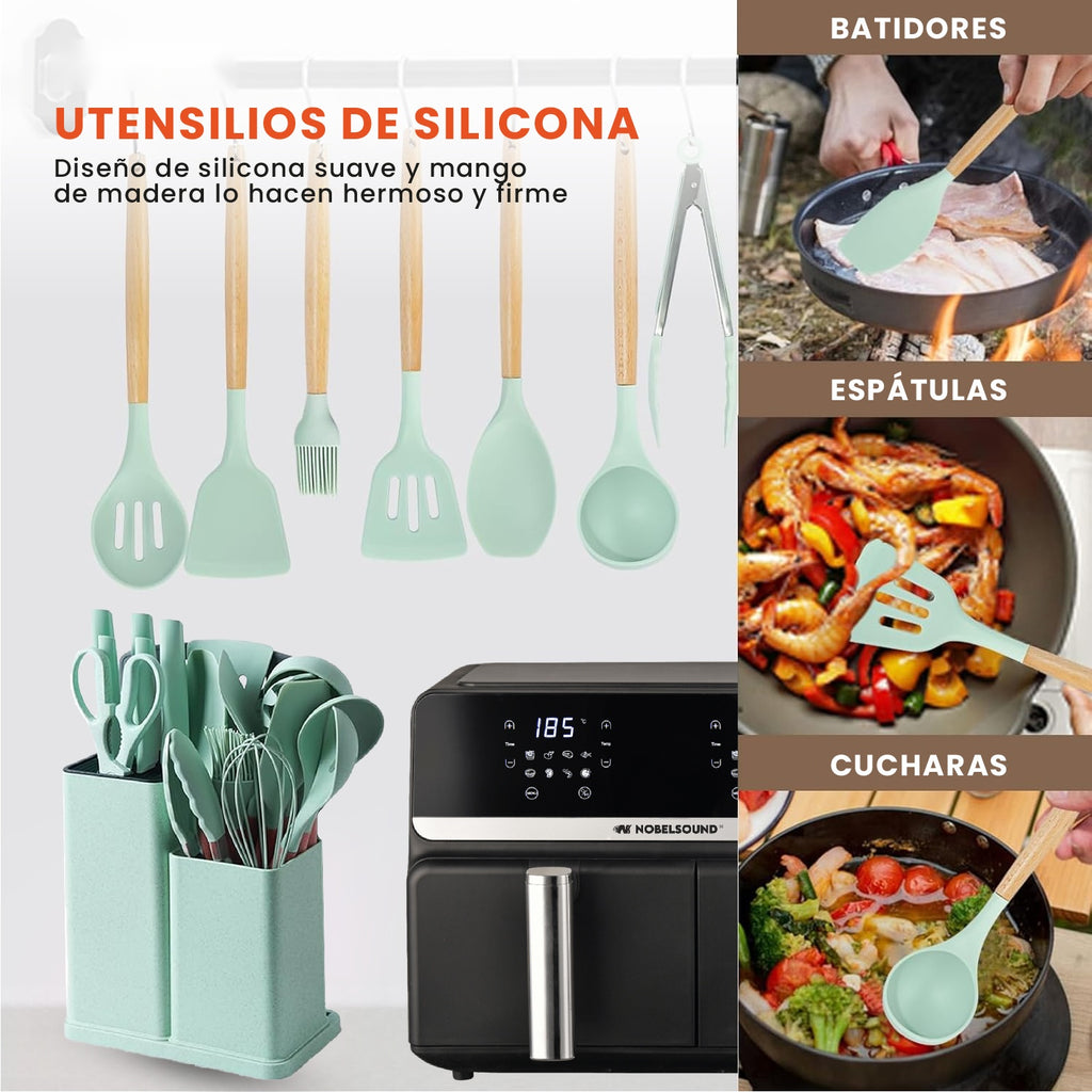 Freidora De Aire Nobelsound Air Fryer Doble Bandeja Con Accesorios Y Moldes 9 Litros