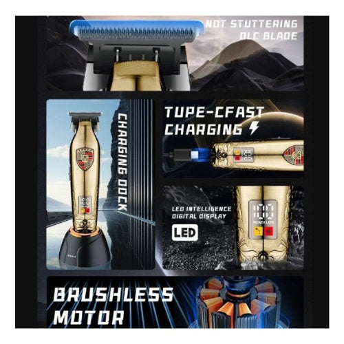 Patillera De Lujo Premium Kemei Pro Con Guias Pantalla Profesional