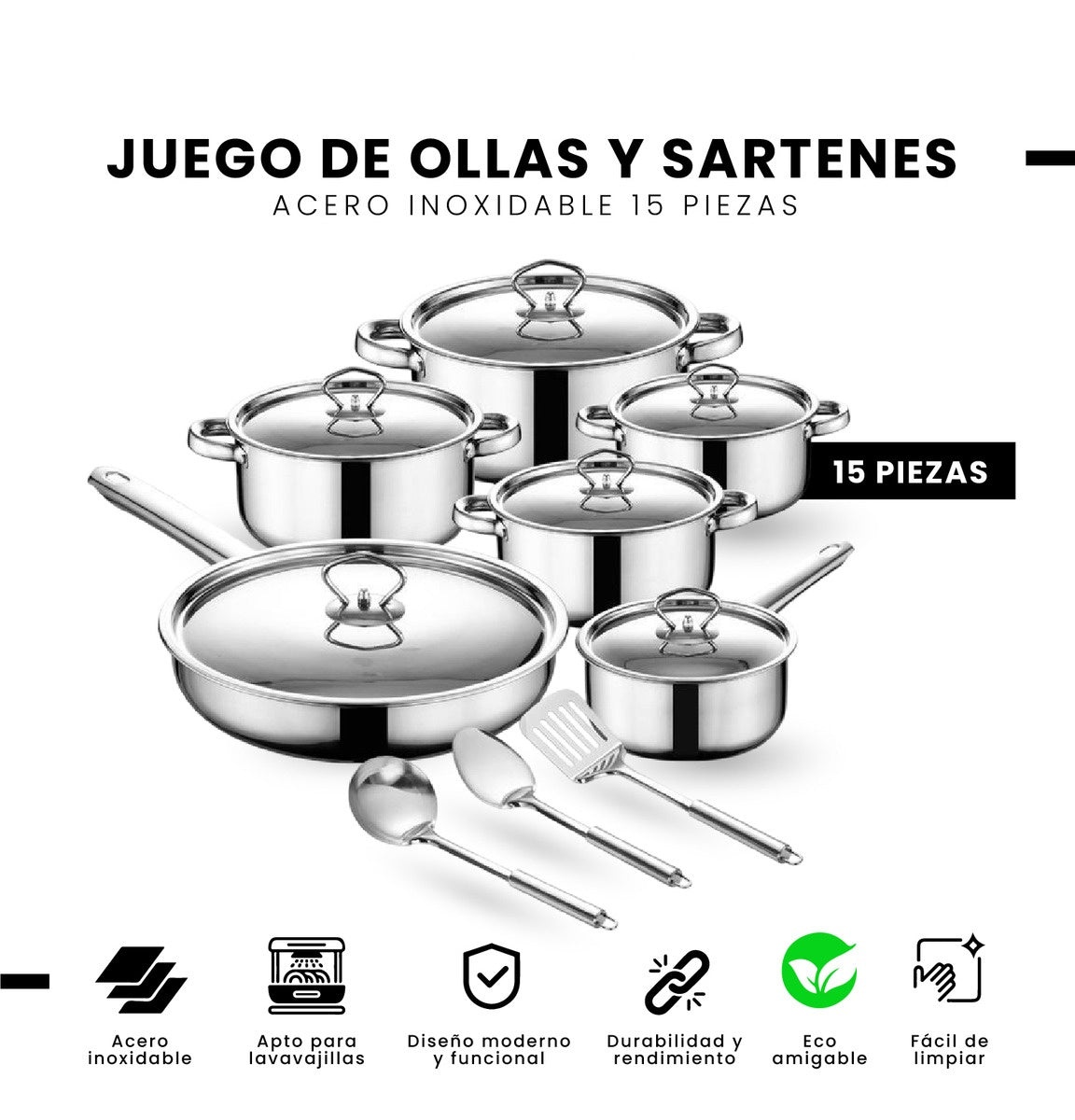 Juego De Ollas Acero Quirurgico Inoxidable 15 Piezas Bekaline Innovo Cocina Premium
