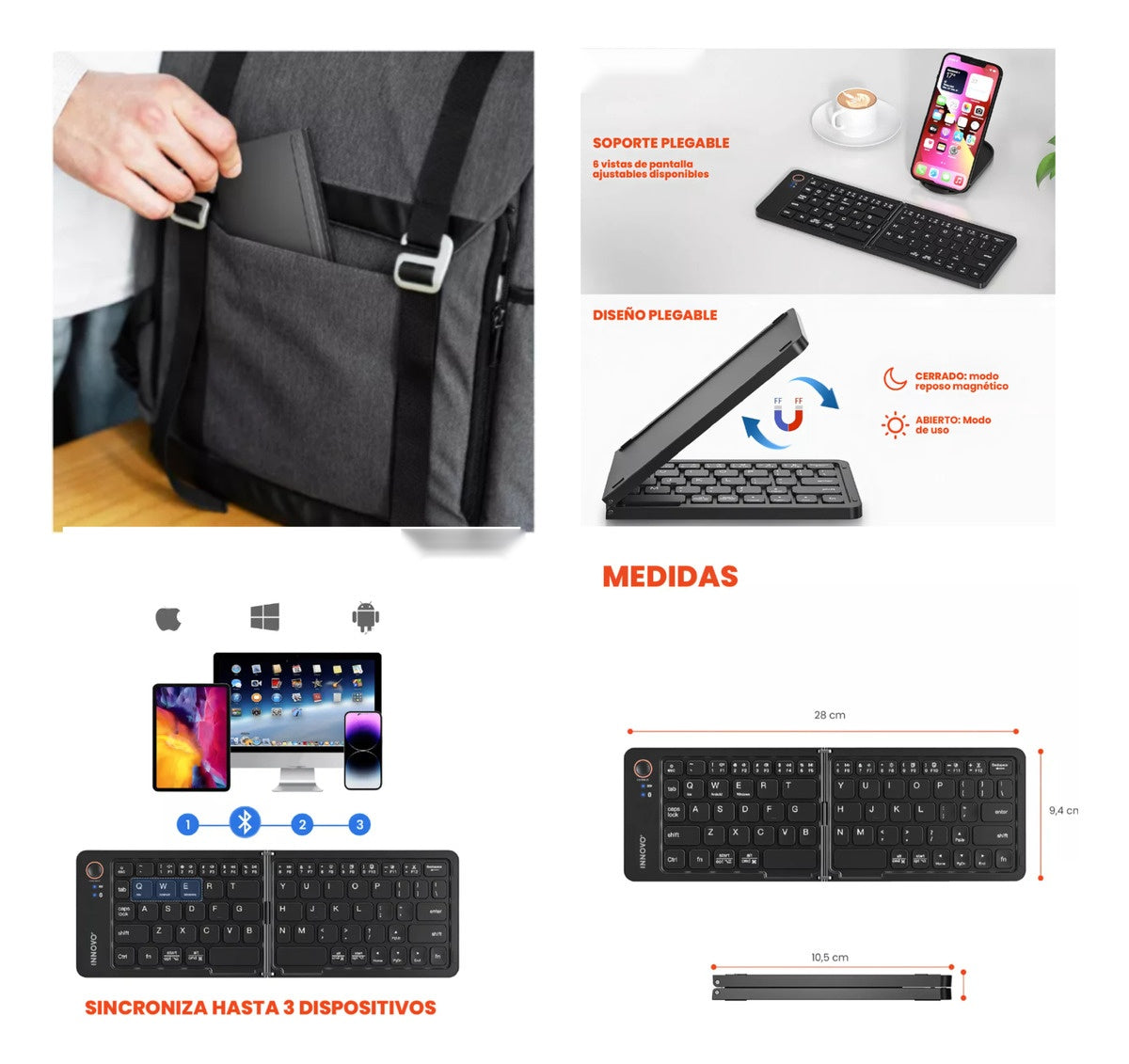 Soporte Laptop Aluminio Ergonomico + Teclado Bluetooth Plegable