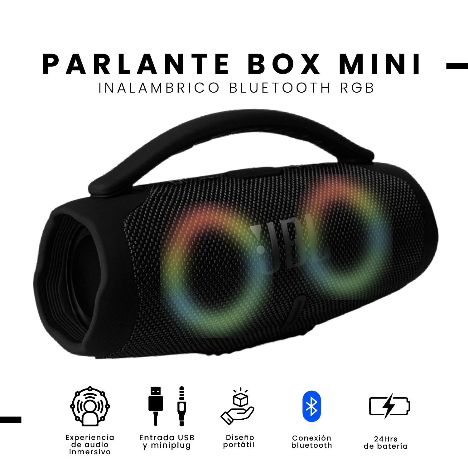 Parlante Mini Boom Box Bluetooth Jbl Inalambrico Negro Replic 1.1 Innovo