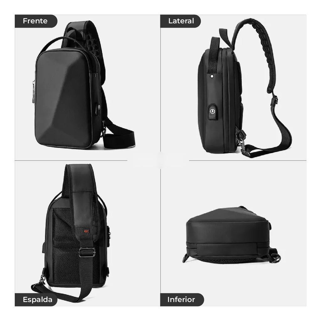Morral Bolso Antirrobo Impermeable Con Puerto Usb Y Candado De Seguridad Negro