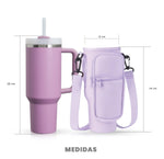 Termo Acero Inoxidable 40Oz Con Funda Bolso Porta Termo Correa Ajustable Compartimentos Lila