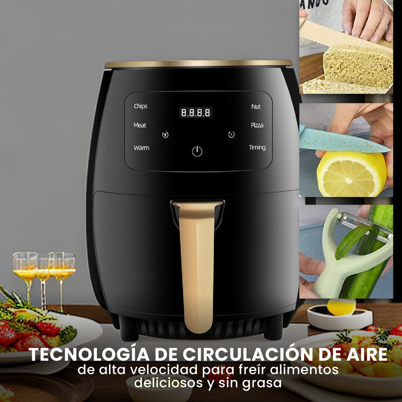 Freidora De Aire 6L Airfryer Con Moldes Y Set De Cuchillos