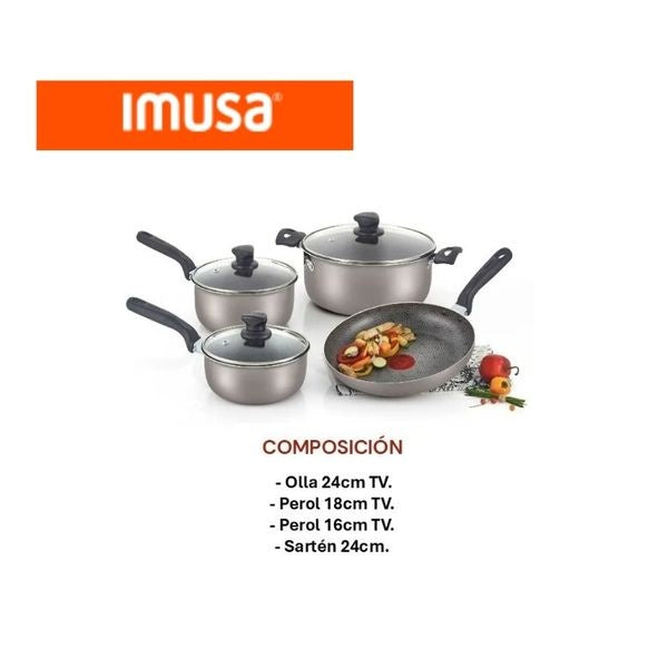 Bateria De Cocina Antiadherente 7 Piezas Imusa Smart Olla Perol Sarten Tapa Vidrio