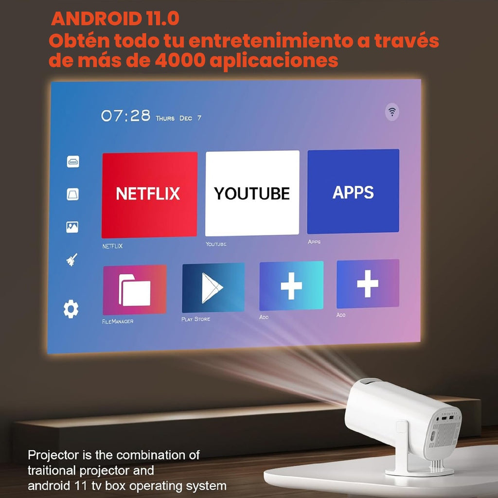 Mini Proyector Android 11 P30 4K Apps Sonido Hasta 100 Pulgadas