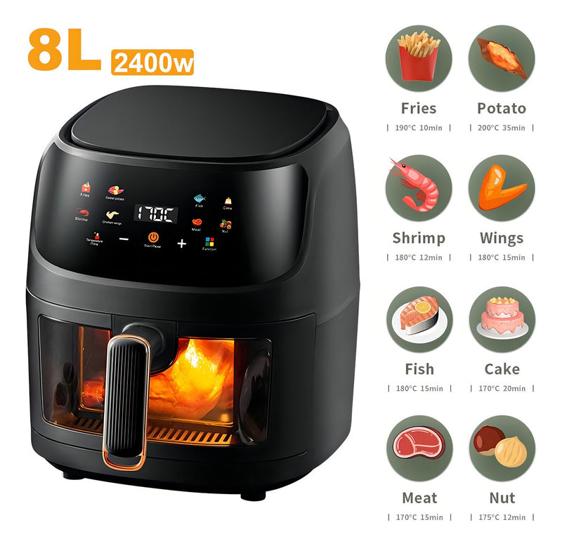 Electrica 8L Freidora De Aire Sin Aceite Horno Visua 2400W Color Negro