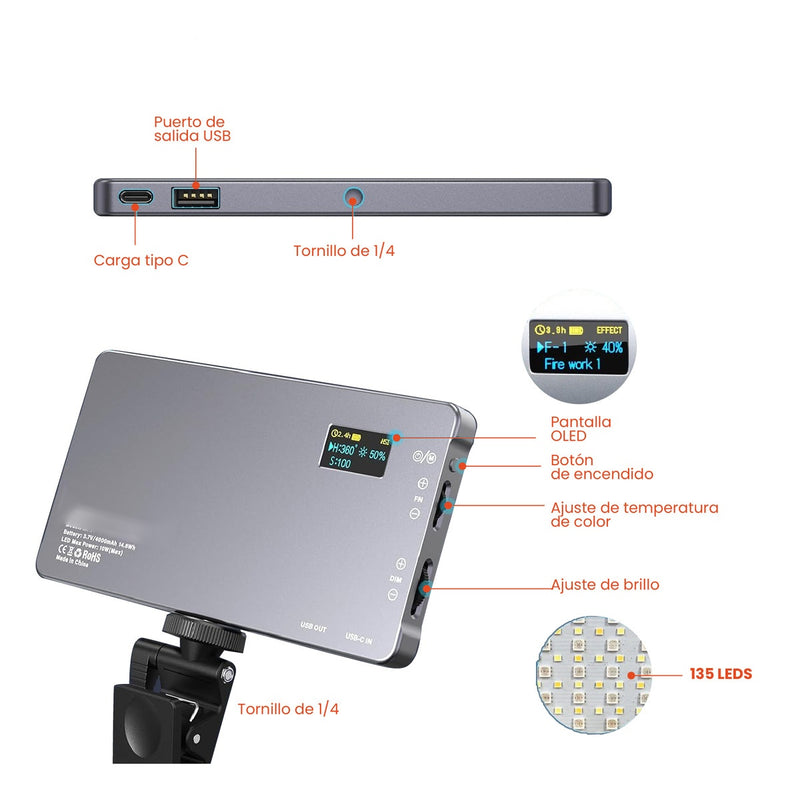 Panel De Luz Portable Digital Rgb Profesional Ajustable