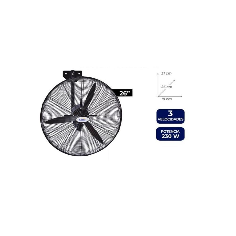 Ventilador Industrial Pared Kalley 26" 230W / 3 Velocidades Potente Y Silencioso