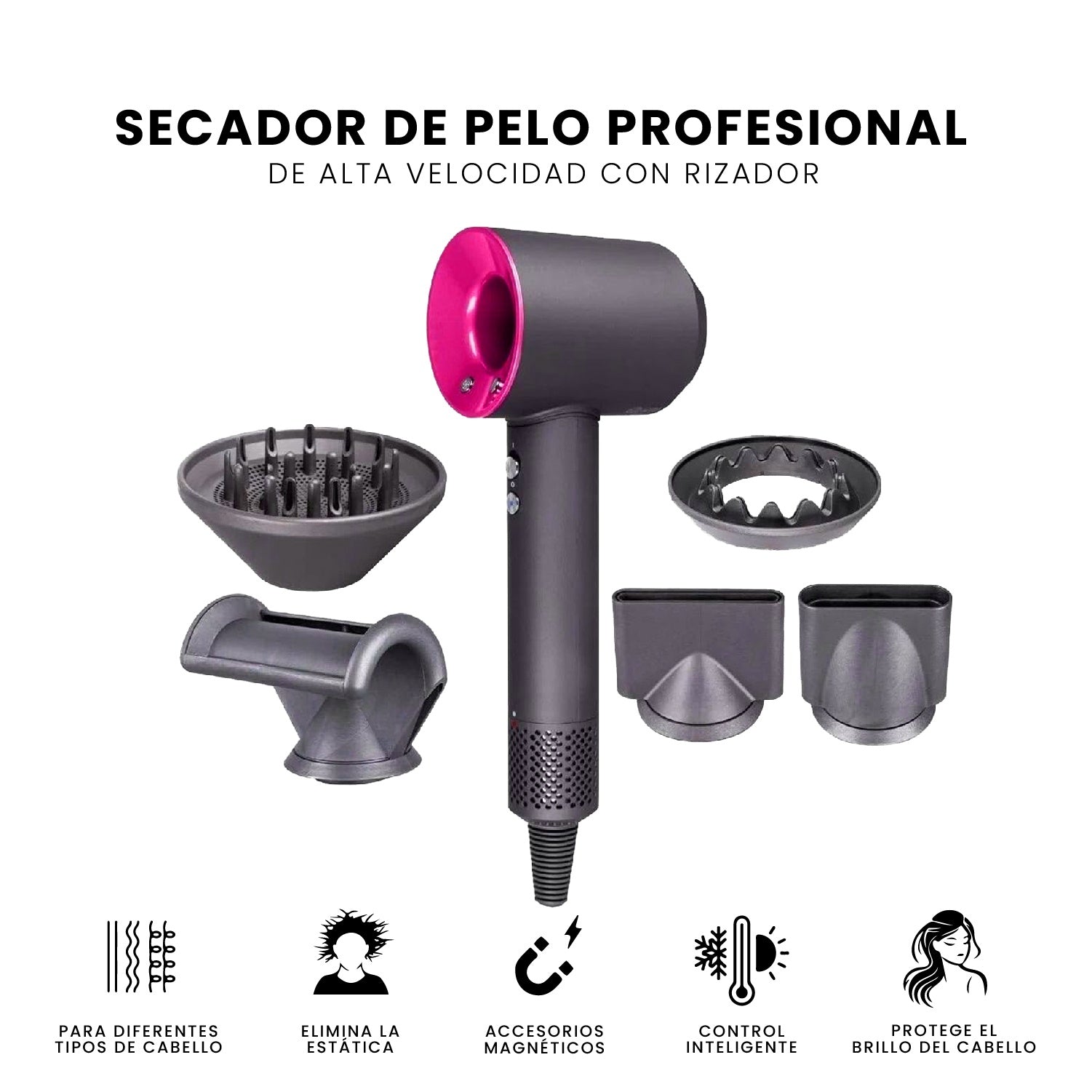Secador Dys Pro Para Cabello Con Accesorios Boquillas Innovo