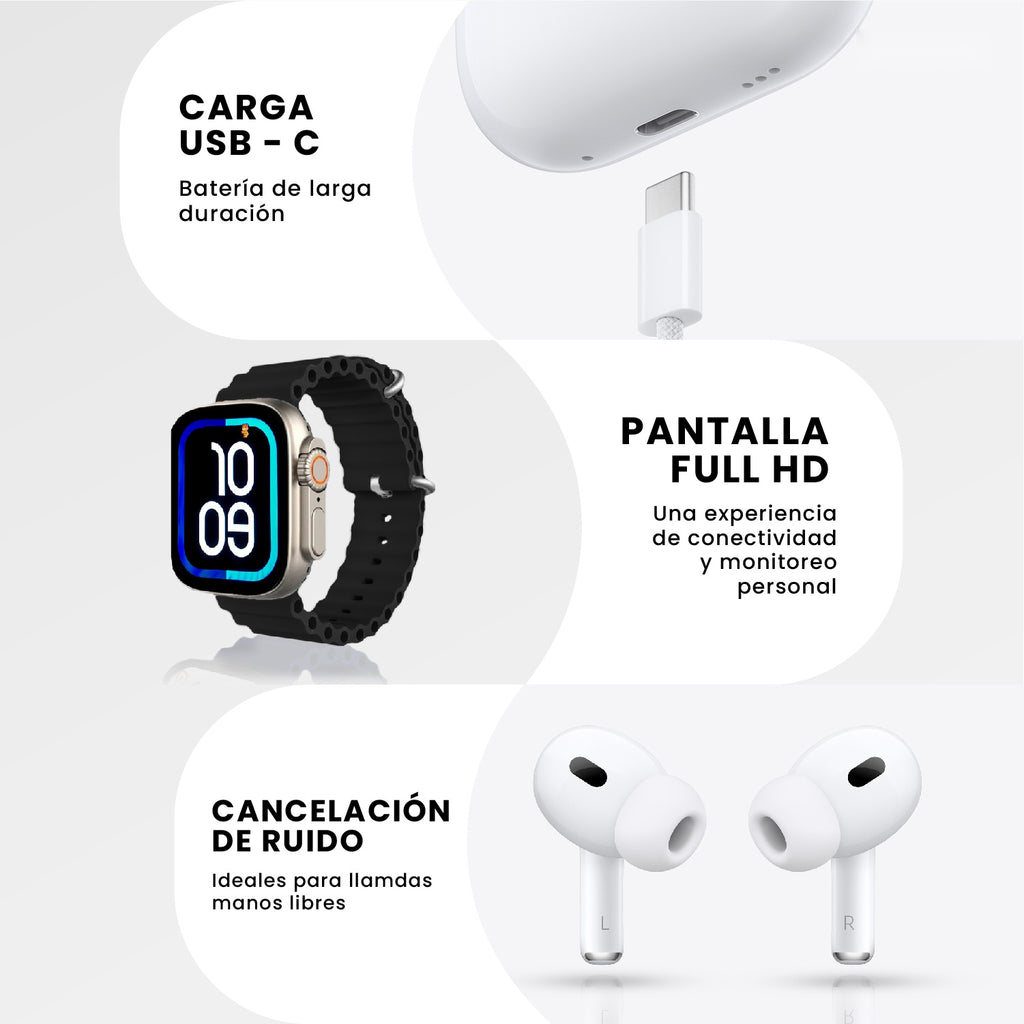 Smartwatch Serie 10 Ultra Hk Amoled Original Con Audifonos Pods 2 Alta Gama