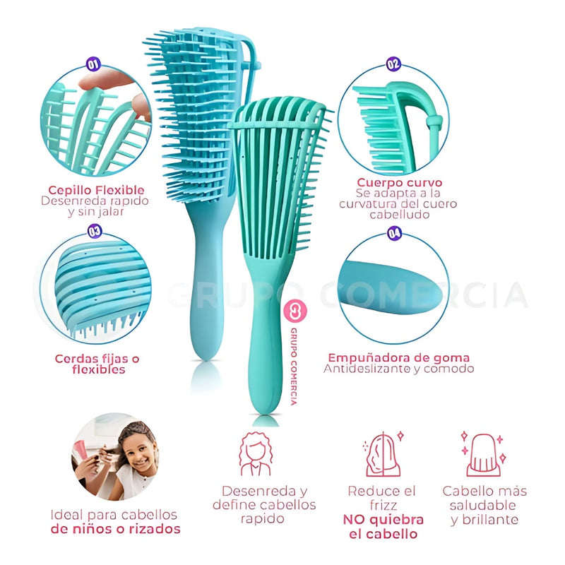 Combo Hair Top Cepillo Rizos Definidos + Cepillo Masajeador Cuero Cabelludo + Toalla Microfibra