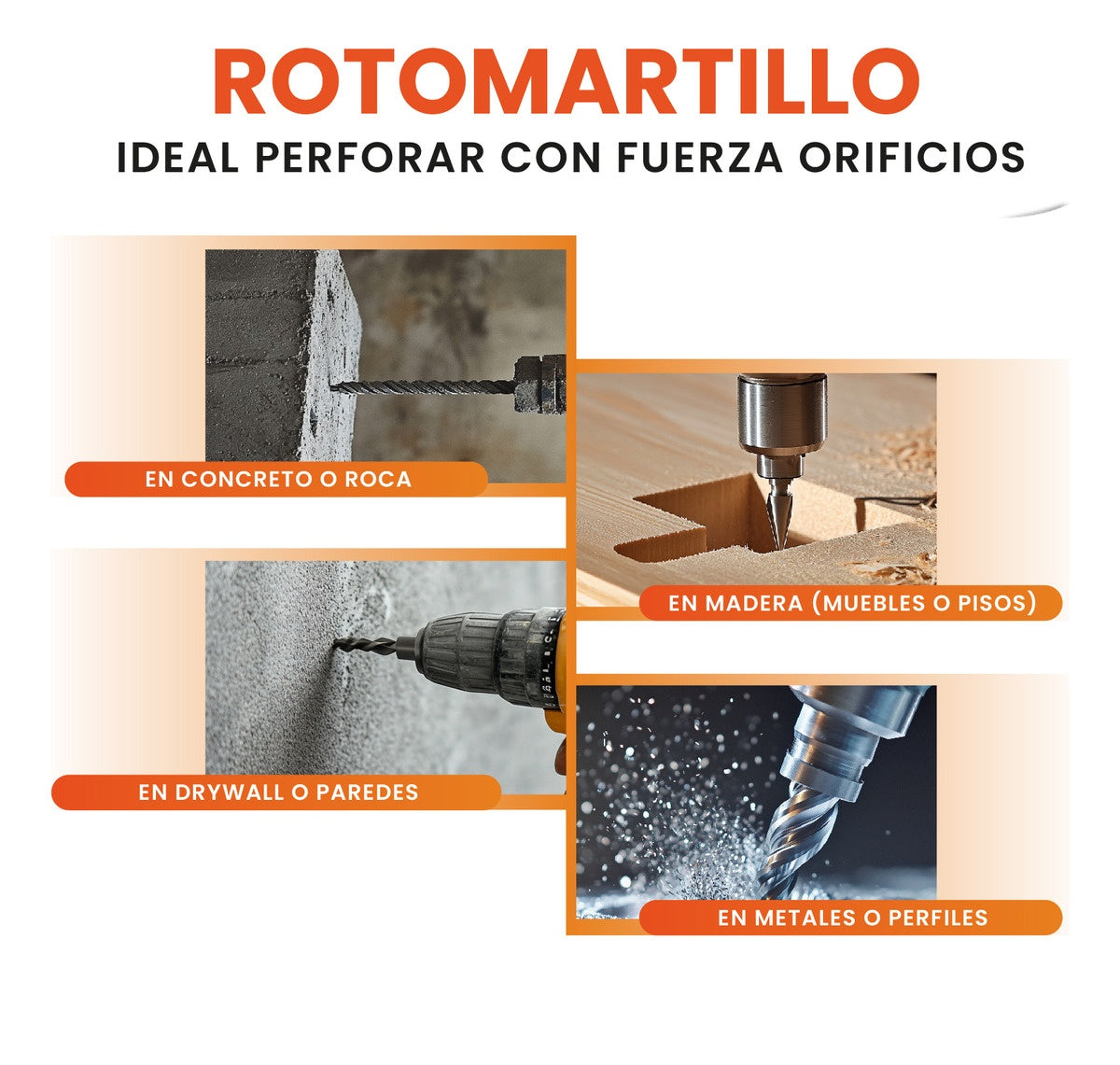 Rotomartillo Profesional Trabajo Pesado Estuche 1050W Accesorios