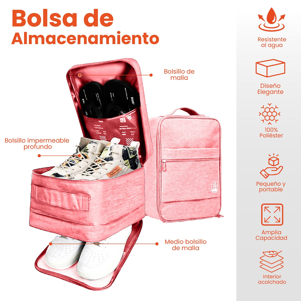 Combo Maleta Viajera + Organizadores Equipaje De Zapatos Y Cosmetiquera Maquillaje Rosa