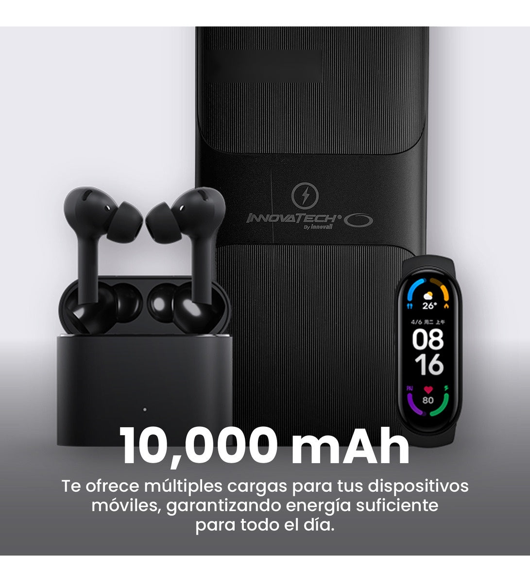 Power Bank Carga Inalambrica Y Cable 10.000Mah Carga Rapida Innovo