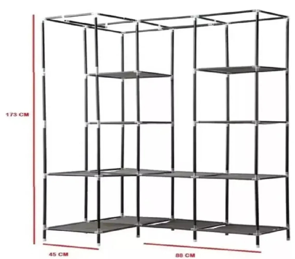 Closet Esquinero Organizador De Ropa 8 Estantes Armado Facil Negro