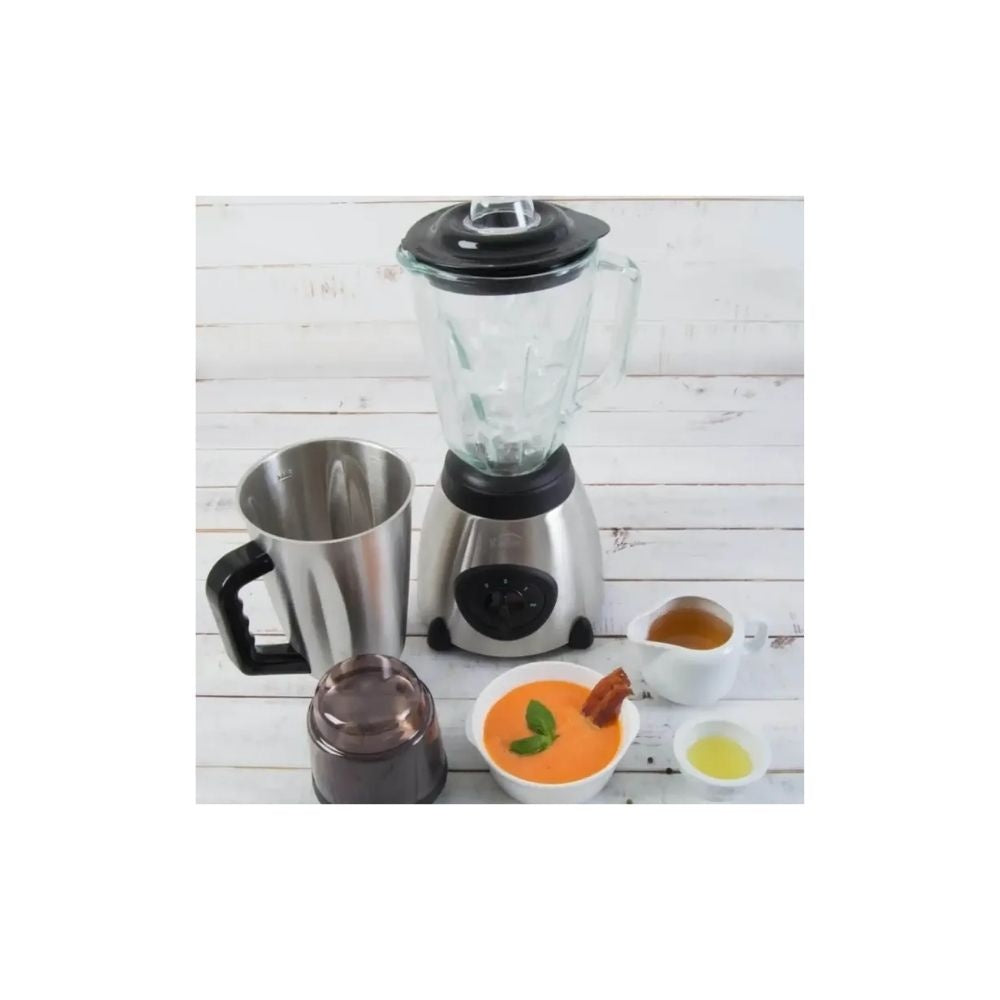 Licuadora Kalley 1.5L Vaso Vidrio + Acero Inoxidable Con Picatodo Potente