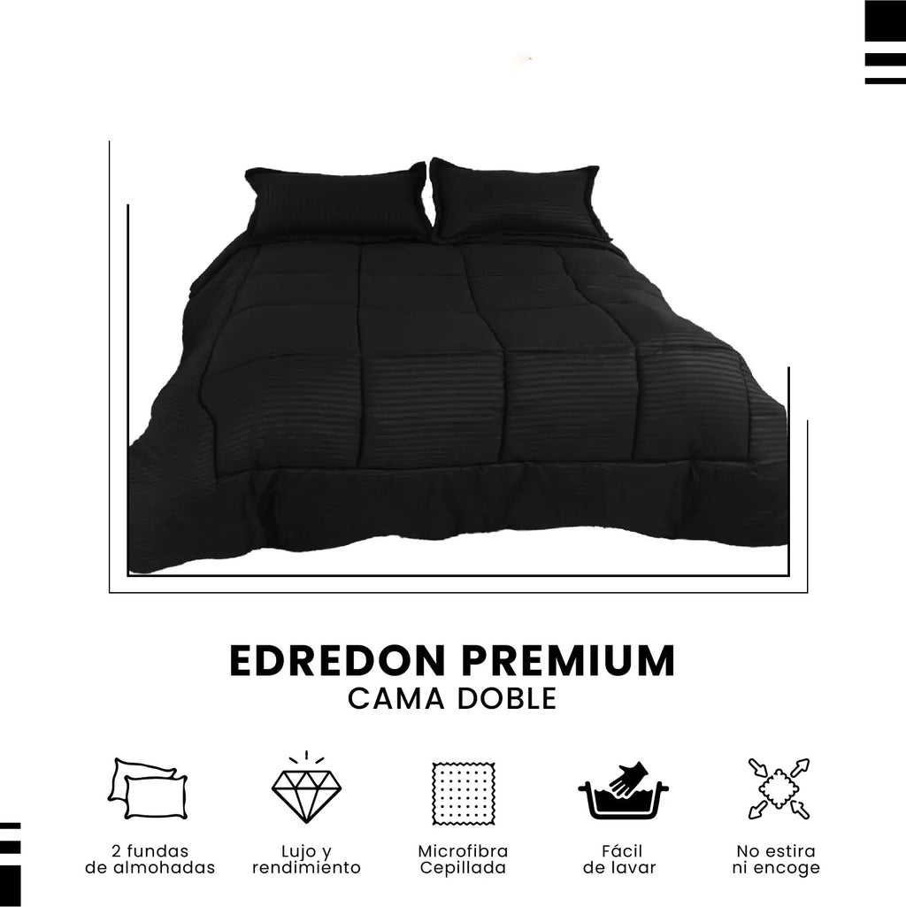 Combo Edredon Cama Doble Premium + 2 Almohadas Confort Siliconado + Par Fundas Satin