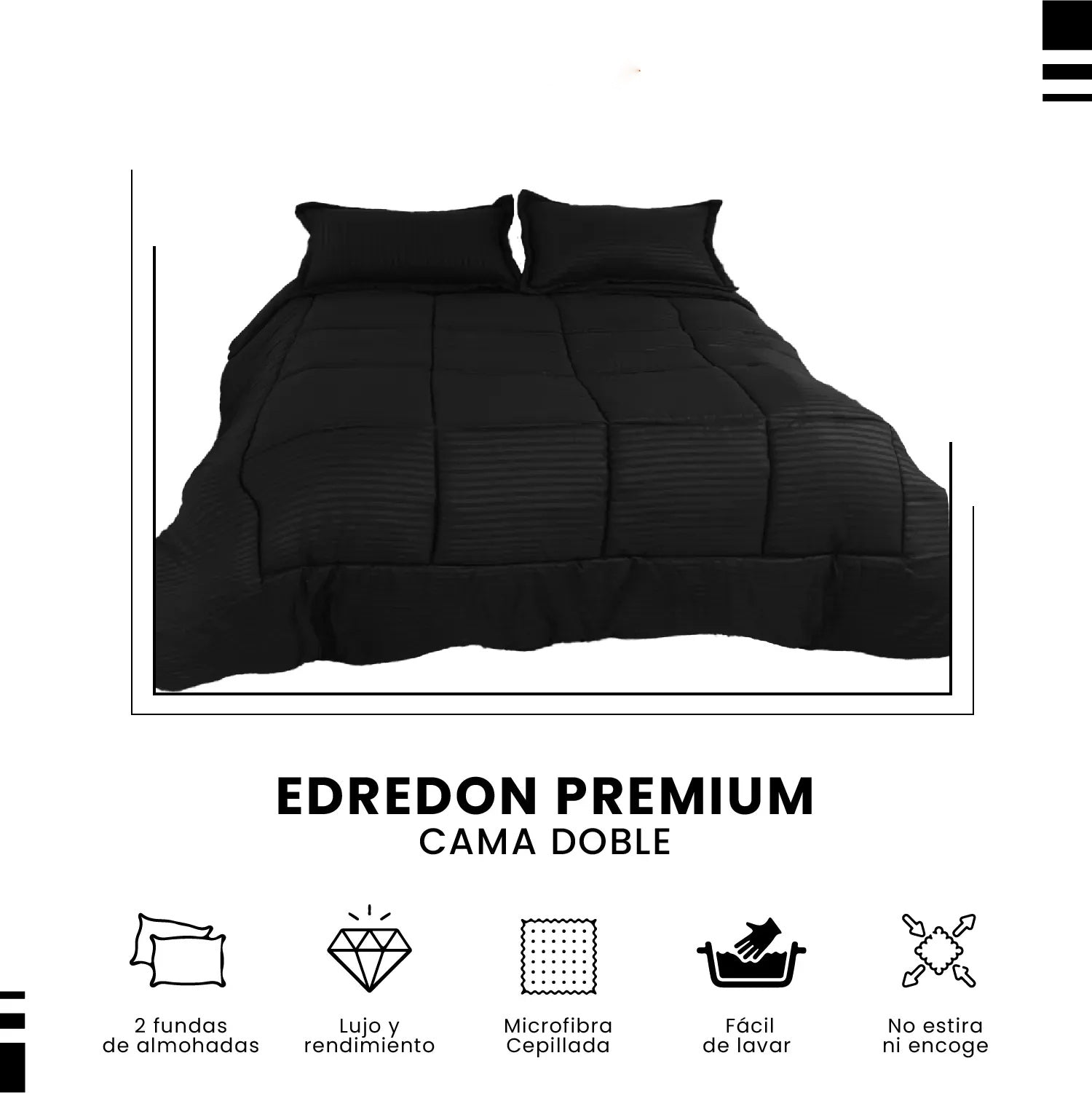 Combo Edredon Cama Doble Premium + 2 Almohadas Confort Siliconado + Par Fundas Satin