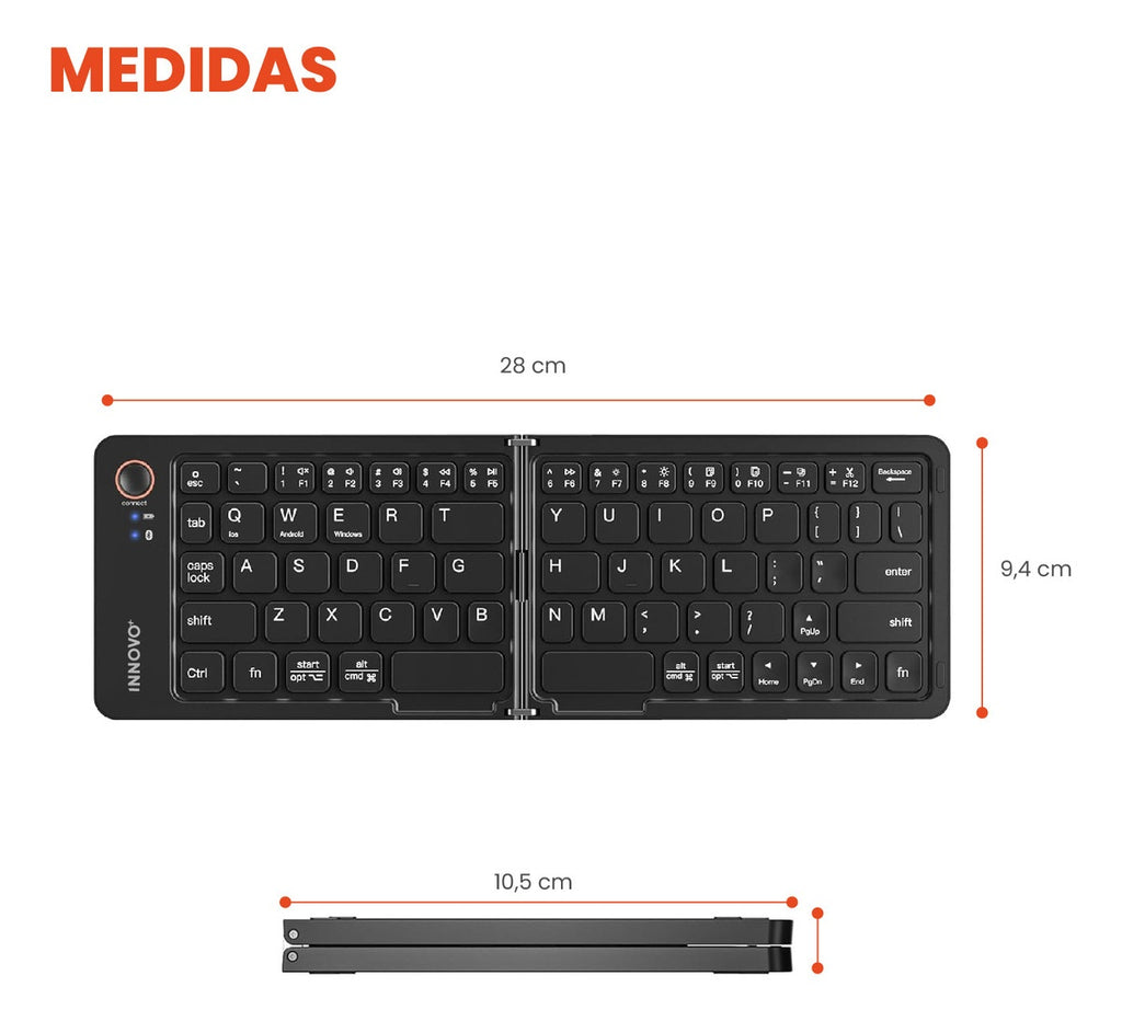 Teclado Plegable Portable Bluetooth + Soporte Giratorio Celular Innovo