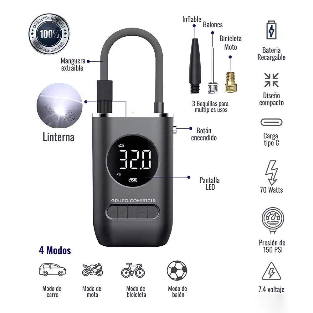 Combo Candado De Disco + Compresor De Aire Portatil Para Neumaticos Inalambrico