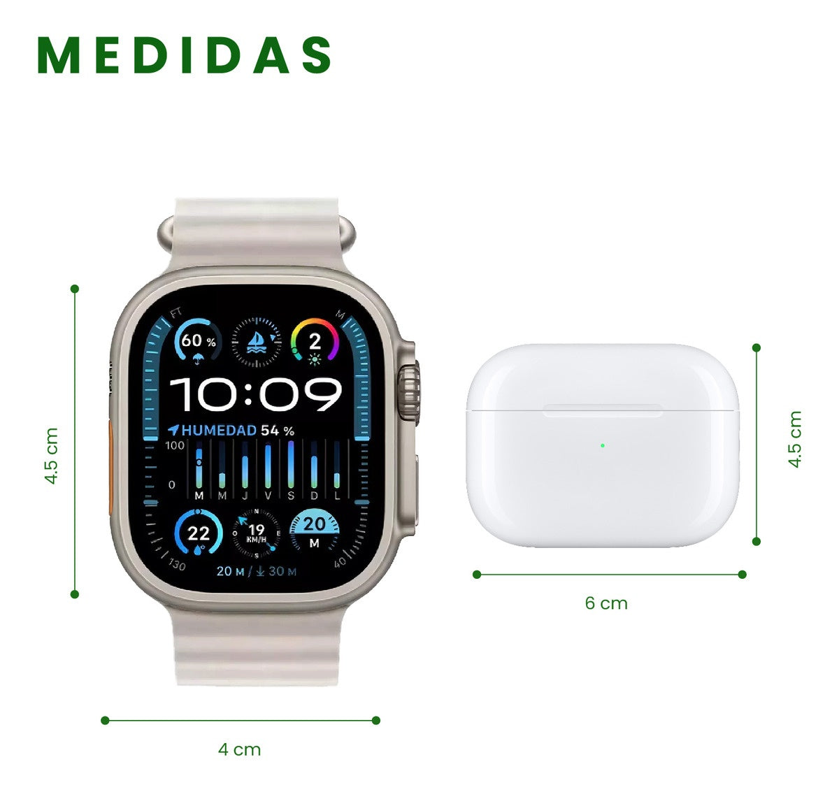 Combo Green K12 Smart Watch 7 Pulsos V5.3 Wireless Con Audifonos Tactil Y Audifonos Diadema Innovo Tech