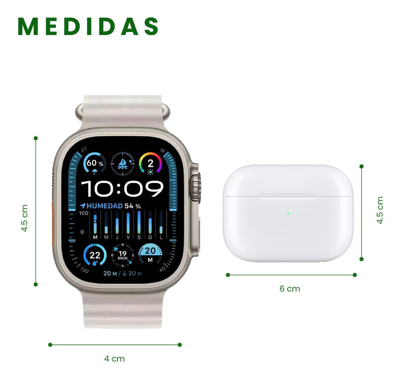 Combo Green K12 Smart Watch 7 Pulsos V5.3 Wireless Con Audifonos Tactil Y Audifonos Diadema