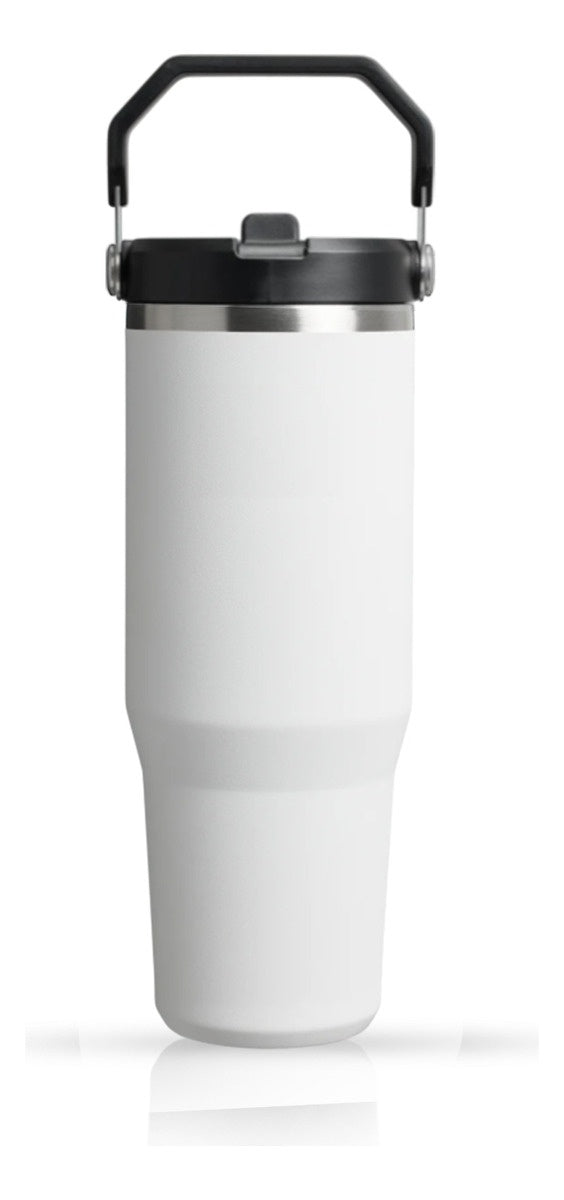 Termo Acero Inoxidable 900Ml Flip Straw Antiderrames Frio Calor Blanco
