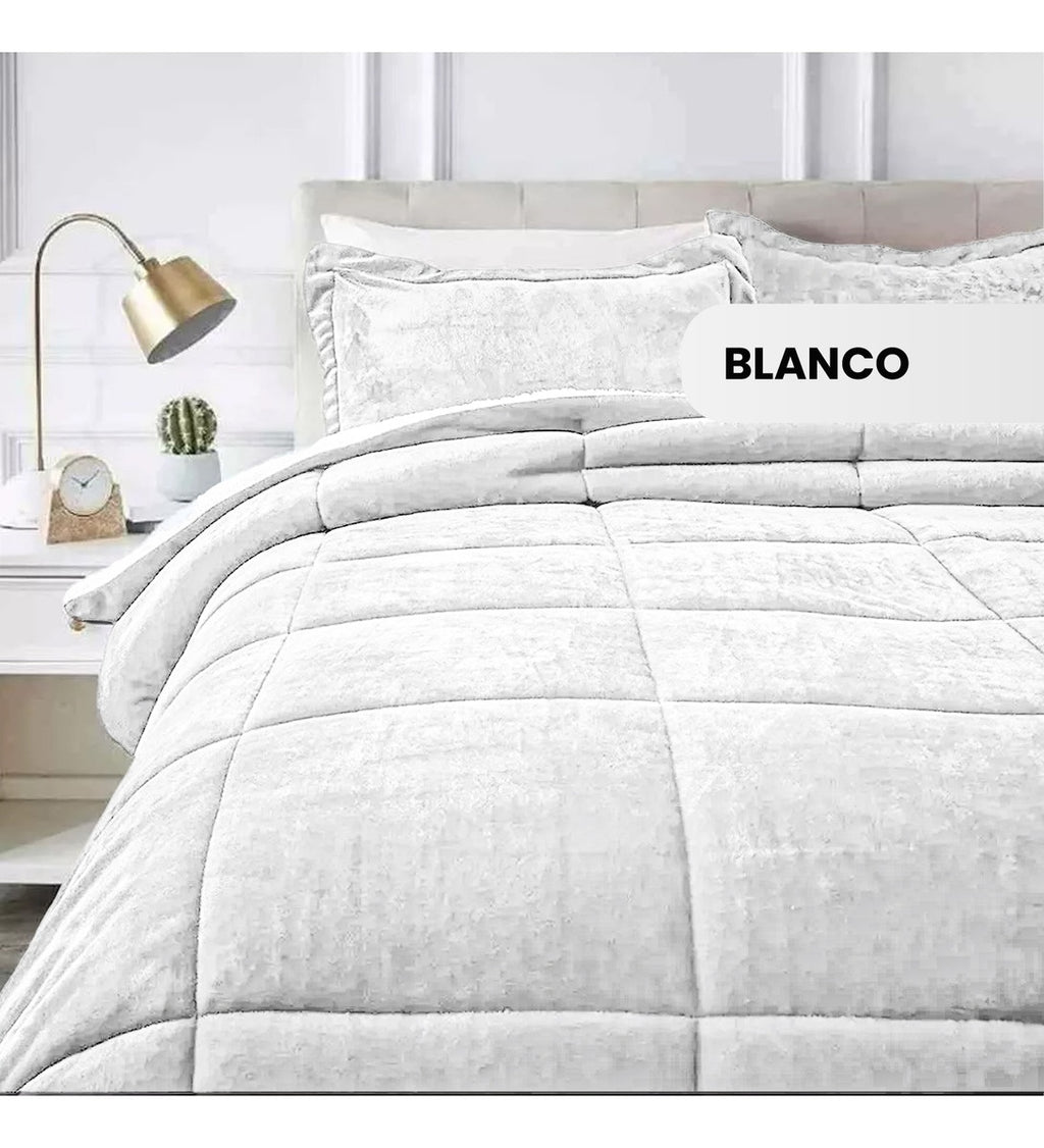 Cubrelecho Plumon Termico Doble Cara Con Funda De Almohadas Para Cama Doble Inn Home