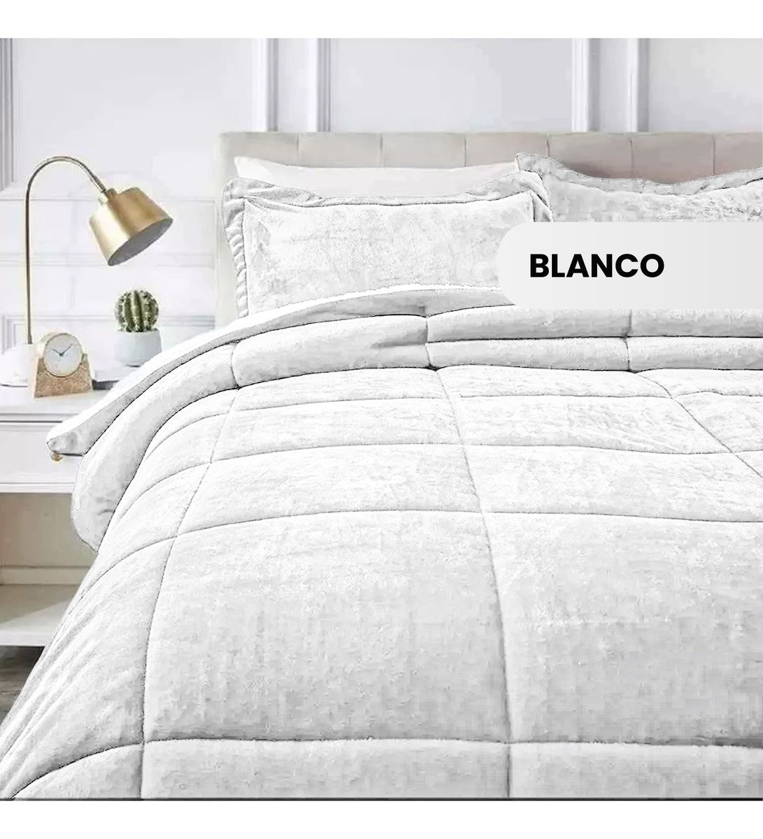 Cubrelecho Plumon Termico Doble Cara Con Funda De Almohadas Para Cama Doble Inn Home