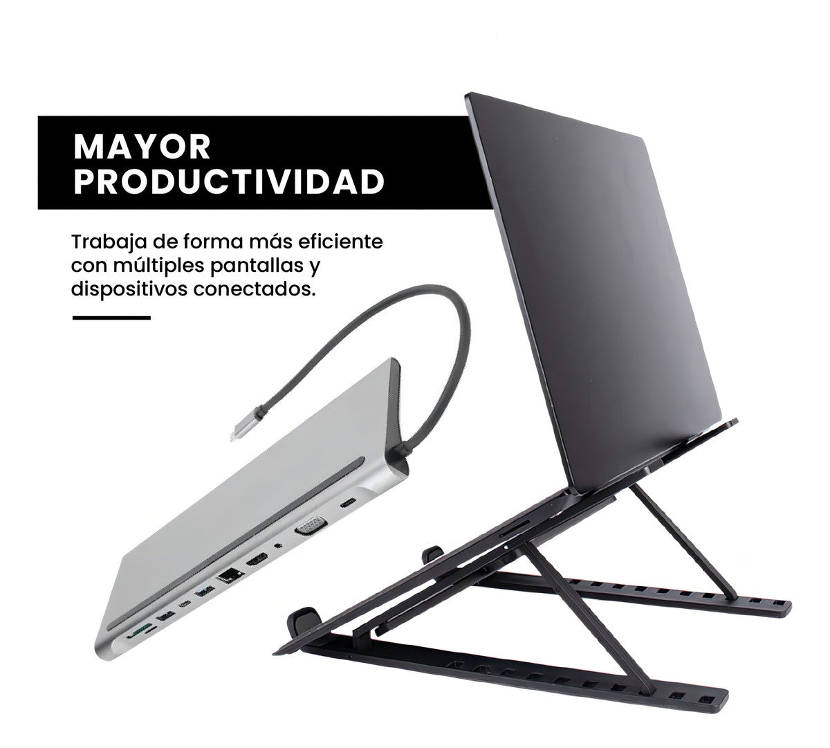 Multipuertos Hub 11 En 1 Innovo+ Con Soporte Plegable Para Laptop Portatil