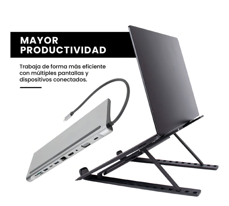 Multipuertos Hub 11 En 1 Con Soporte Plegable Para Laptop Portatil