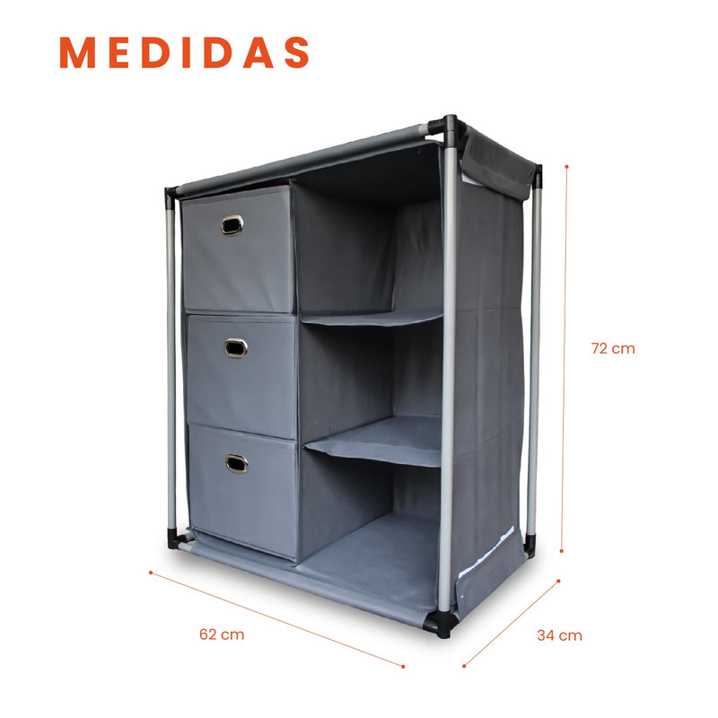 Organizador De Ropa Hogar Multiusos Armable Metalico Gris Elegante Cajones Inn Home