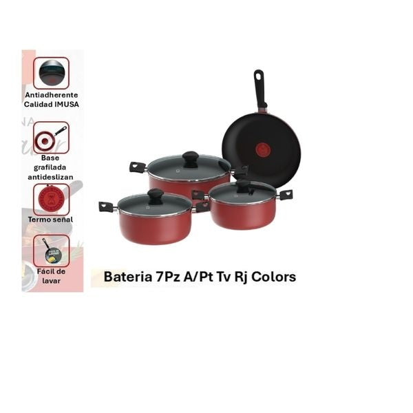 Bateria De Cocina Imusa Colors 7 Piezas Antiadherente Con Tapa Vidrio