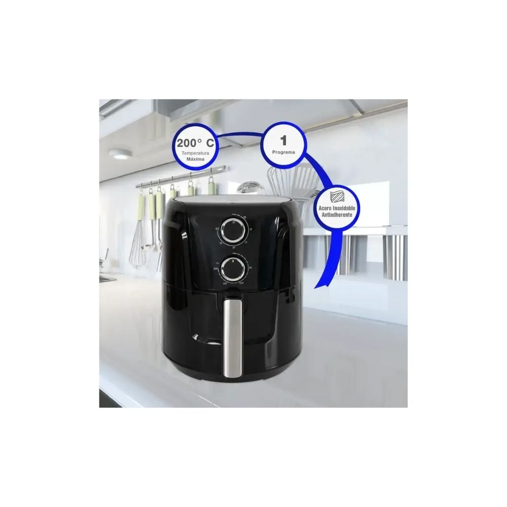 Freidora De Aire Kalley 4.5L (Airfryer) - 200Degc, Temporizador 60 Min Control Manual Antiadherente
