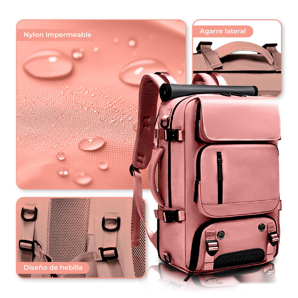 Bolso Todo En Uno Para Laptop Rosado Viajero Impermeable Con Termo Led