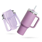 Termo Acero Inoxidable 40Oz Con Funda Bolso Porta Termo Correa Ajustable Compartimentos Lila